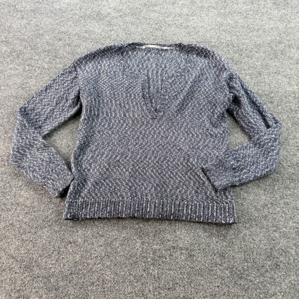Athleta Sweater Womens M Blue Marl Knit V-Neck‎ Pullover Long Sleeve Cotton M